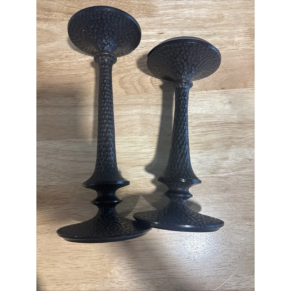 2 Heavy, Hammered Surfaced Pillar Candle Holders, 11